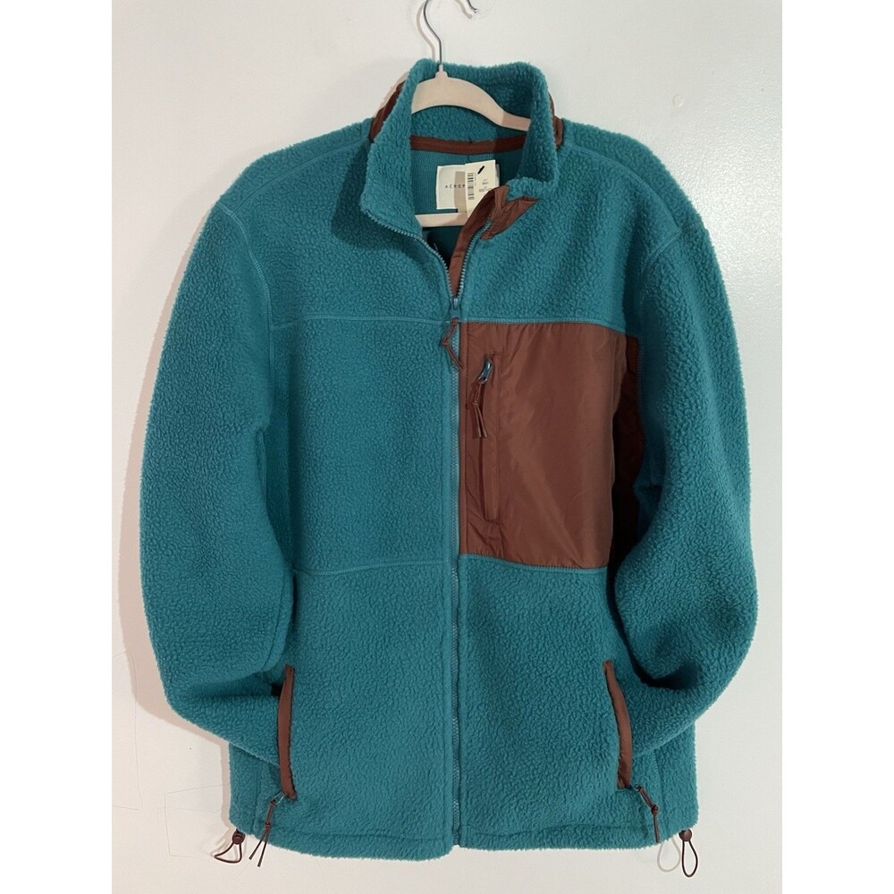 Aeropostale Sherpa Jacket Mens L Blue Brown Colorblock Travel Outdoor‎ Cabincore